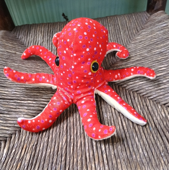 Plush Wild Republic Octopus Orange polkadot Hug'ems mini Stuffed Animal 7" Plush - Picture 9 of 11
